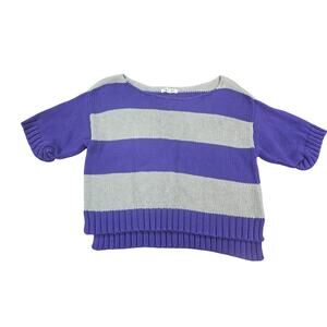 Y2K Revival Cropped Striped Knit Sweater Purple Gray Boxy Ribbed Hem Small